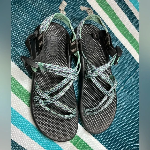 ✨🎉 Chaco ZX2 Strappy Blue Green Diamond Zigzag Pattern Outdoor Sandals Size 6 - Picture 9 of 12